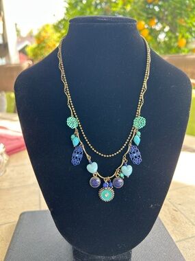 Source Unknown Turquoise & Blue Layered Heart Pendant Necklace